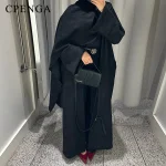 Robe Abaya modeste élégante de dubaï avec Cape attachée Eid pour femmes arabes, Cardigan musulman, tenue de voyage islamique d&rsquo;hiver, caftan turc