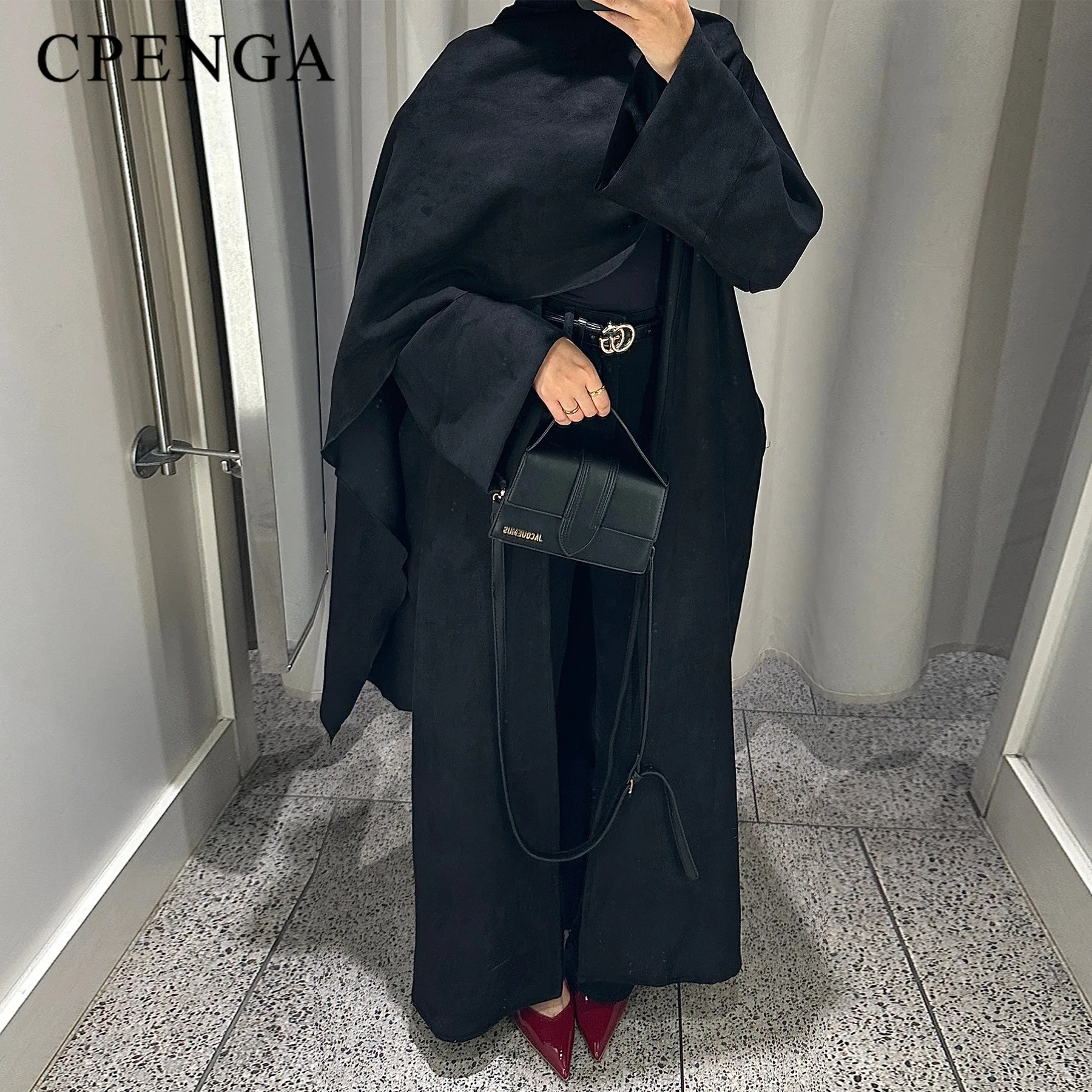 Robe Abaya modeste élégante de dubaï avec Cape attachée Eid pour femmes arabes, Cardigan musulman, tenue de voyage islamique d’hiver, caftan turc Robe Abaya modeste élégante de dubaï avec Cape attachée Eid pour femmes arabes, Cardigan musulman, tenue de voyage islamique d’hiver, caftan turc