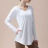 veste de yoga à capuche pour femmes, manches longues, coupe ample, séchage rapide, pour course à pied et salon