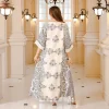 uni abayas décontractées à manches longues avec broderie et perles, vêtements islamiques marocains, imprimé floral évasé, eid de dubaï, jalabiya, mode