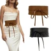 ceinture boho en faux cuir pour femmes, avec nœud papillon, style obi, ceinture cintrée, noire, marron, large, corset