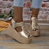 femmes compensées plate forme sandales été nouveau sexy couleur unie talons hauts bout ouvert côté fermeture éclair antidérapant marche chaussures de créateur