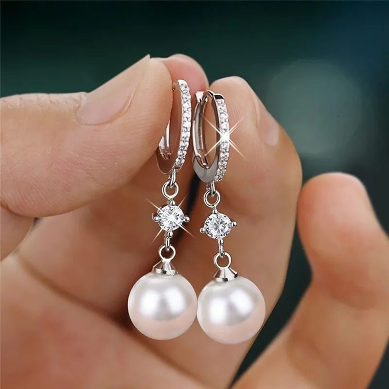 boucles d'oreilles suspendues en perles pour femmes, accessoires de mariage simples et classiques, vente en gros de bijoux