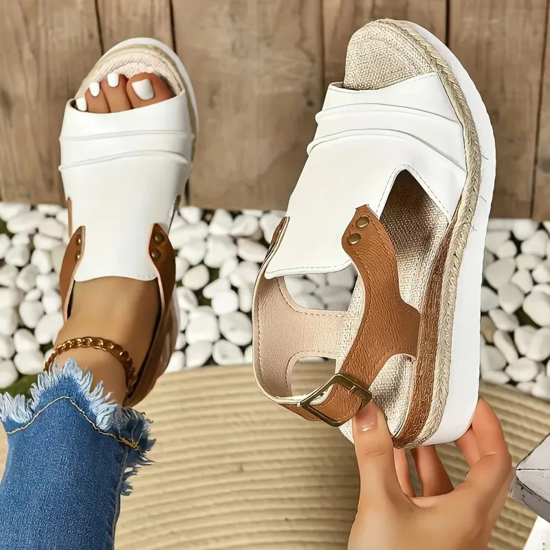 Sandales à talons compensés pour femmes, chaussures légères d'été à plateforme, décontractées, de plage, de luxe, de styliste, nouvelle collection 2024