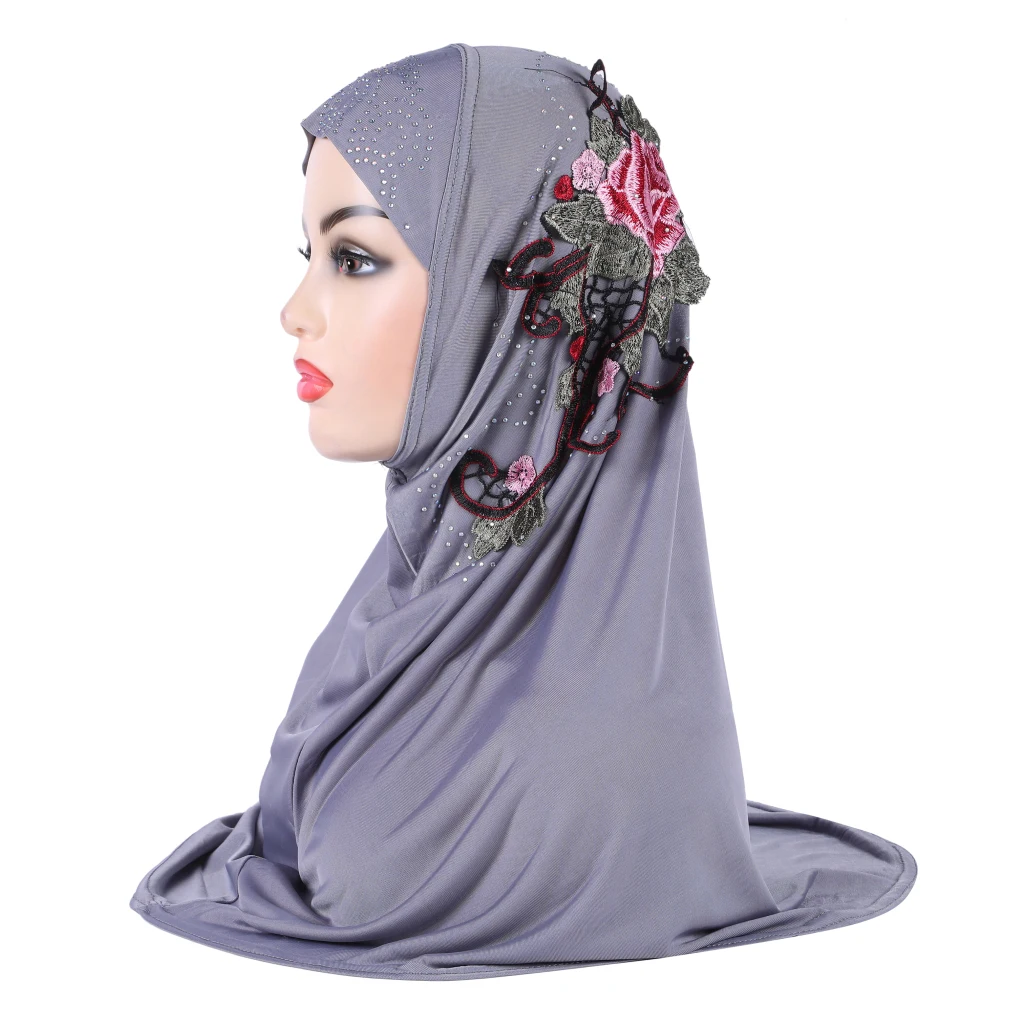 h317 belles filles musulmanes hijab avec dentelle broderie islamique écharpe châle foulard chapeau armia tirer sur envelopper ramadan cadeau