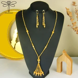 Ensemble de bijoux de mariage de mariée de dubaï, plaqué or 24 carats, Nigeria musulman, Vintage, Long collier, boucles d’oreilles, bijoux de luxe pour femmes marocaines Ensemble de bijoux de mariage de mariée de dubaï, plaqué or 24 carats, Nigeria musulman, Vintage, Long collier, boucles d’oreilles, bijoux de luxe pour femmes marocaines
