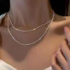 collier scintillant couleur argent pour femmes, chaîne de clavicule tendance, ras du cou pour filles, accessoires bijoux de fête de mariage coréen