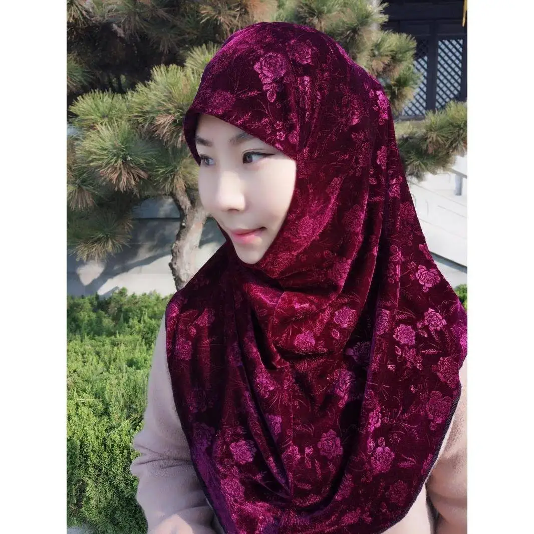 femmes doux velours une pièce hijab longue turban musulman islamique pleine tête impression hijab écharpe