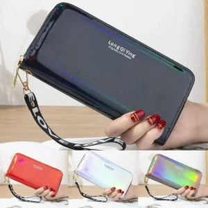 Mode Laser femmes Long sac à main grande capacité en cuir PU femme pochette Durable dame portefeuilles fermeture éclair sacs à main