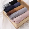turban hijab en mousseline de soie pour femmes musulmanes, foulard en dentelle, châles, voile, bandeau islamique, ramadan
