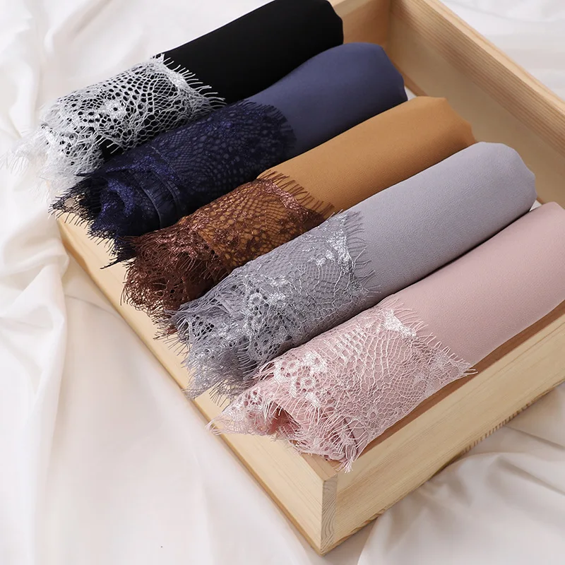 turban hijab en mousseline de soie pour femmes musulmanes, foulard en dentelle, châles, voile, bandeau islamique, ramadan
