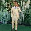 costume beige pour événements formels pour garçons, gilet et pantalon, ensemble classique pour enfants, mariage, danse, fête d'anniversaire, thanksgiving, cadeaux de noël, 3 pièces