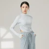 chemise d'entraînement à col haut pour femme, chemise athlétique de yoga sur le côté, cintrée, classique, corps pendant, séparés euse, pratique, manches longues, xl