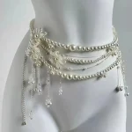 Ceinture en chaîne de taille en perles multicouches rétro Y2K pour femmes, accessoires de bijoux de corps élégants pour fête et tenue décontractée