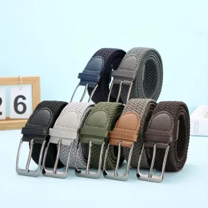 Ceinture tressée élastique de couleur unie pour hommes, ceinture décontractée sans poinçon, en toile extensible, avec boucle ardillon