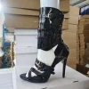 sandales à lanières noires, bout ouvert, boucle de ceinture croisée, talons aiguilles, découpes, été, sexy, chaussures simples de fête pour femmes, quotidien