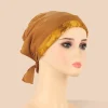 bonnets doublés en satin pour femmes musulmanes, hijab intérieur à lacets, enveloppes de sauna, casquettes turban décontractées, sous écharpe, document solide, arabe, islamique