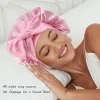 nouveau satin solide chapeau de couchage avec bande de cravate extensible élastique pour les femmes nuit bonnet de douche réglable cheveux couvre tête bonnet turban