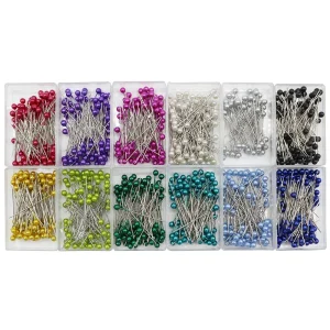 Épingles à coudre rondes colorées, 100 pièces/boîte, aiguilles à tête de perle, point droit, couture, accessoires de bricolage, outils de positionnement