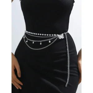 Ceinture en perles artificielles décorées de papillons pour femmes, à la mode, Style transfrontalier, matériau en velours, chaîne de largeur ordinaire