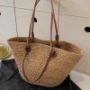 sac fourre tout en paille fait à la main, grande capacité, tissé, design de marque, léger, luxe, polyvalent, vacances à la plage, sac à bandoulière exquis