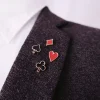 broches de cartes de poker amusantes, 4 pièces, "pêche", "coeur", "diamant", "club", épingles décoratives en métal, ornements pour vêtements