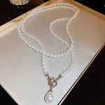 Collier Long de perles rétro pour femmes, ceinture à bandoulière, chaîne décorative avec miroir, chaîne de taille en perles