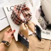 Foulard carré à carreaux en soie pour filles, Hijab d&rsquo;été de luxe pour femmes, bandeau de cheveux en Satin, doux, pour le travail, 2025