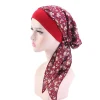 femmes imprimé pré attaché turban casquette longue queue foulard extensible bandana musulman hijab casquettes intérieures perte de cheveux couverture bonnets bonnet