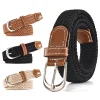 noir bleu beige unisexe femmes décontracté tricoté boucle ardillon mince ceinture tissé toile élastique extensible tressé ceintures extensibles pour hommes