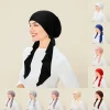 Couleur unie froissé femmes Hijab mode musulmane dames Turban Bonnet longue queue tête enveloppement foulard chapeaux indiens