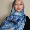 Hijab imprimé abysse océanique pour femmes musulmanes, écharpe florale aquarelle, châle respirant, léger, coton doux, rayonne, viscose tissé