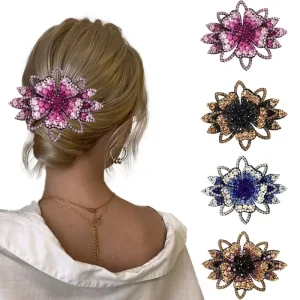 Barrettes à cheveux en strass pour femmes, fleur porte-bonheur, couleur brillante, queue de cheval, épingle à cheveux, accessoires de cheveux pour filles