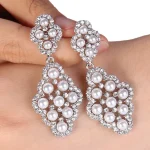 Boucles d&rsquo;oreilles pendantes en perles, bijoux de mariage esthétiques pour dames avec zircone brillante, accessoires magnifiques et gracieux