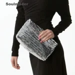 Pochette de soirée brillante en argent pour femme, sac d&rsquo;hectare, fête de mariage, noir, vente en gros