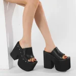 Gdgydh populaire Style européen et américain sandales à talons compensés à semelles épaisses pour femmes plate-forme pantoufles classiques en plein air noir