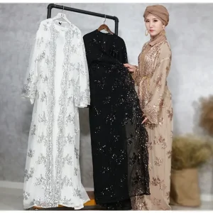 Eid Sequins Abaya Dubai Kimono Open Kaftan Robe musulmane pour femmes, Robe arabe Cardigan, Ramadan Islam Vêtements, Robe de soirée Kebaya Caftan