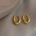 Boucles d&rsquo;oreilles créoles ovales minimalistes pour femmes, géométrie en métal, document doré, cadeau de bijoux féminins, nouveau design, tendance de la mode