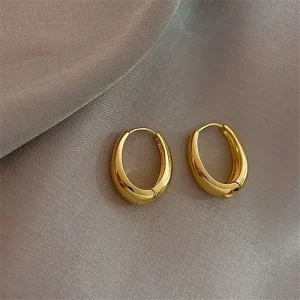 Boucles d&rsquo;oreilles créoles ovales minimalistes pour femmes, géométrie en métal, document doré, cadeau de bijoux féminins, nouveau design, tendance de la mode