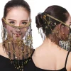 Voile facial de danse du ventre pour femmes, accessoires de costume de danse indienne, masque de mascarade Tribal à paillettes, écharpe enveloppante, masque à pompon