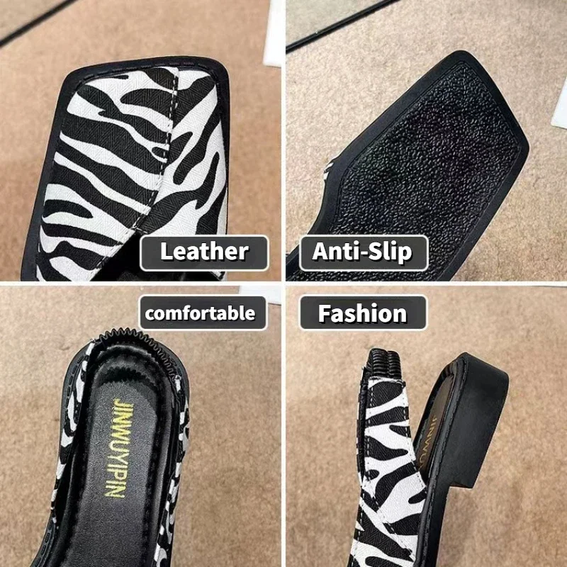 Sandales Carrées Élégantes pour Femme, Chaussures Plates à Talons Bas, de Marque de Styliste, de ix