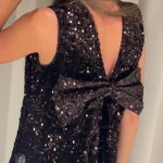 Robe courte à gros nœud à paillettes pour femmes, sans manches, col en v, robes de soirée brillantes, Festival de noël, Club, 2025