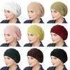 mode couleur unie femmes froissé hijab turban élastique doux chimiothérapie casquette polyester baggy bonnets bonnet
