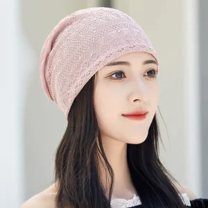 Bonnet en dentelle douce et décontractée avec strass, Style ethnique, chaud, coupe-vent, confortable, Turban Hijab, pour l&rsquo;extérieur