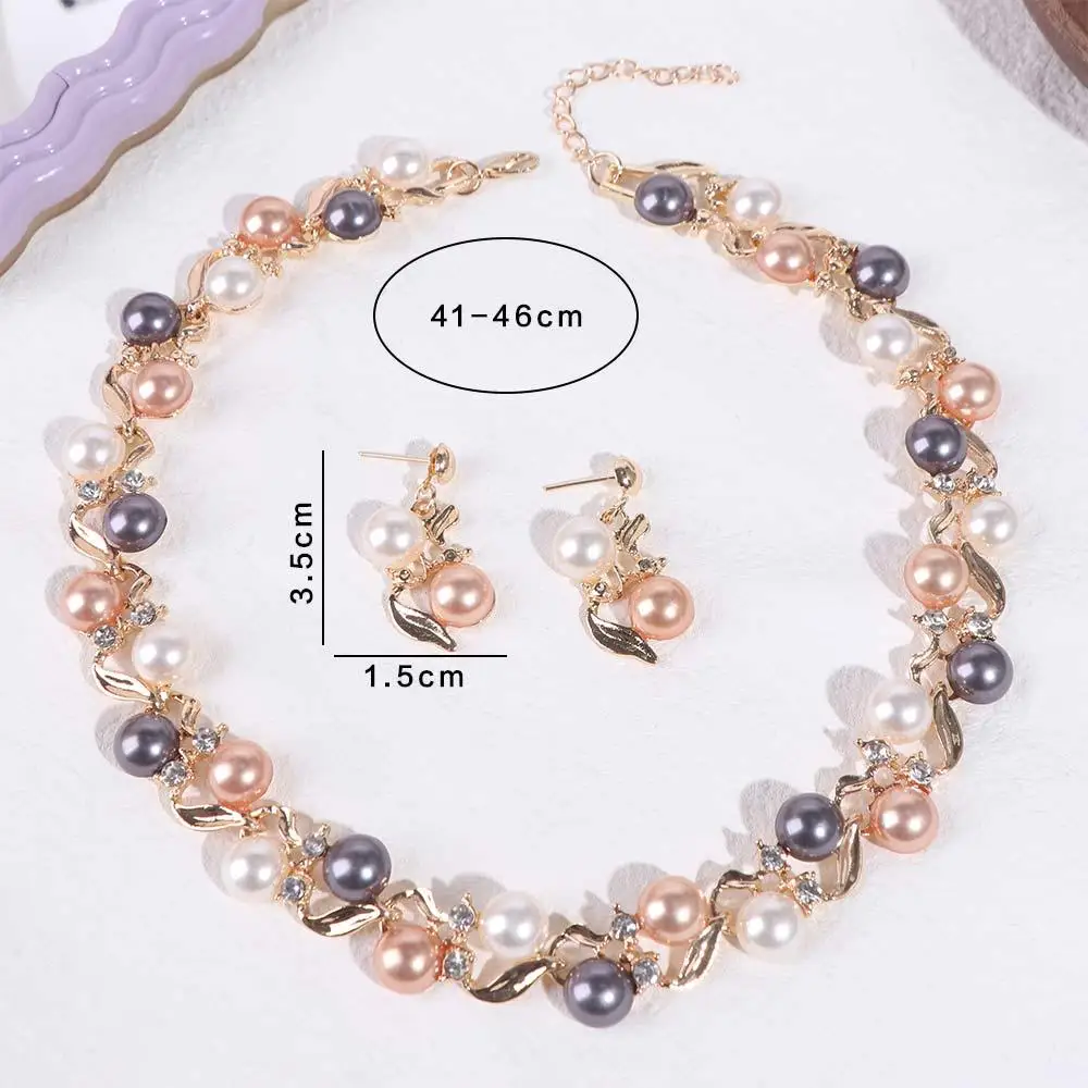 Mode élégant collier de perles feuille métal coloré collier de perles boucles d'oreilles strass collier boucles d'oreilles ensemble fête