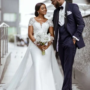 Robe De mariée sirène scintillante en Satin, manches longues, avec des appliques en dentelle, robe De mariée africaine, 2024