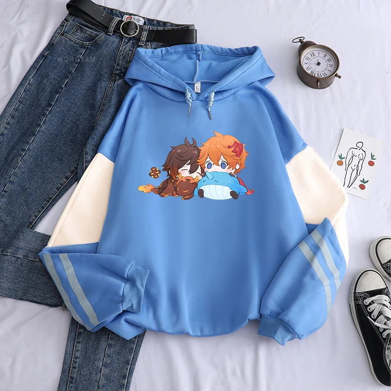 Harajuku monde ouvert jeu d'aventure Genshin Impact sweat à capuche pour homme à manches longues Kawaii Zhong Li Tartaglia dessin animé sweats à capuche