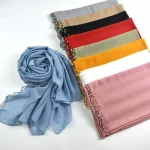 Women Hijabs Muslim  New Casual Solid Color Chiffon Wave Edge Beaded Long Scarf Muslim Hui scarf America Hot Selling HeadScarf