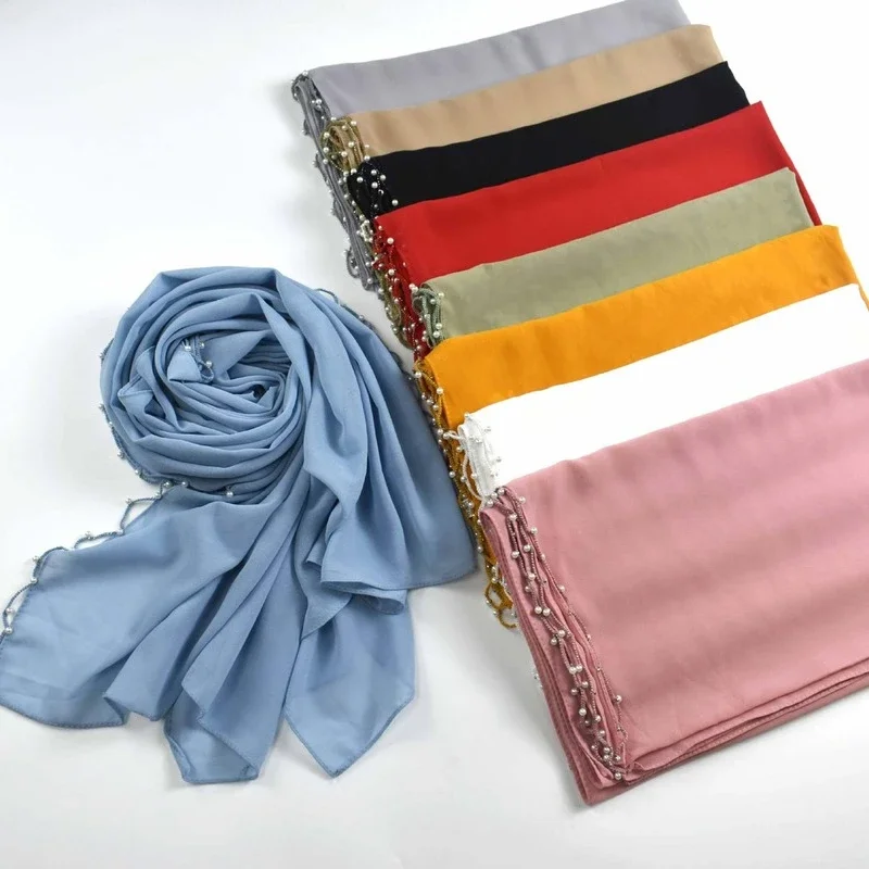 Women Hijabs Muslim New Casual Solid Color Chiffon Wave Edge Beaded Long Scarf Muslim Hui scarf America Hot Selling HeadScarf Women Hijabs Muslim New Casual Solid Color Chiffon Wave Edge Beaded Long Scarf Muslim Hui scarf America Hot Selling HeadScarf