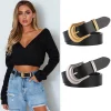 Ceinture femme en cuir véritable ceinture noire avec boucle dorée ceintures occidentales pour femmes ceinture en cuir noir ceintures de taille rétro